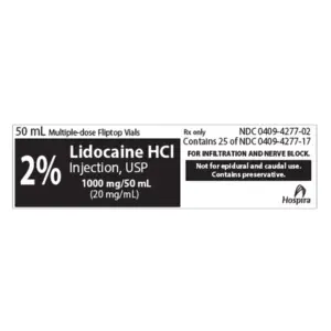 Lidocaine Injection 2% 50ml 25/pk Vial NDC 00409427702