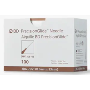 B-D 30g 0.5in Hypodermic Needle 100/box