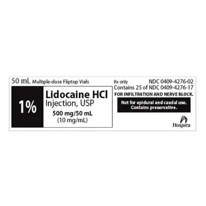 Lidocaine Injection 1% 50mL 25/pk Vial NDC 00409427602