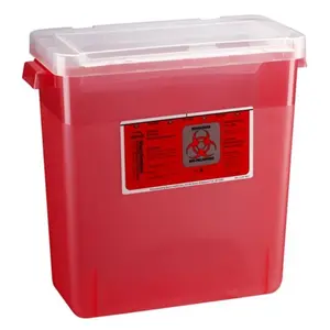 3 Gallon Translucent Red Phlebotomy Container - Locking Vertical Lid