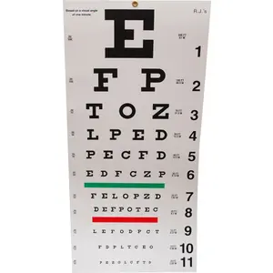 Snellen Eye Chart - 20 Feet, 10.5" x 20"
