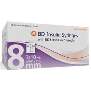 Syringe, Insulin .3ml 31g x 5/16" 100/bx BD 328440
